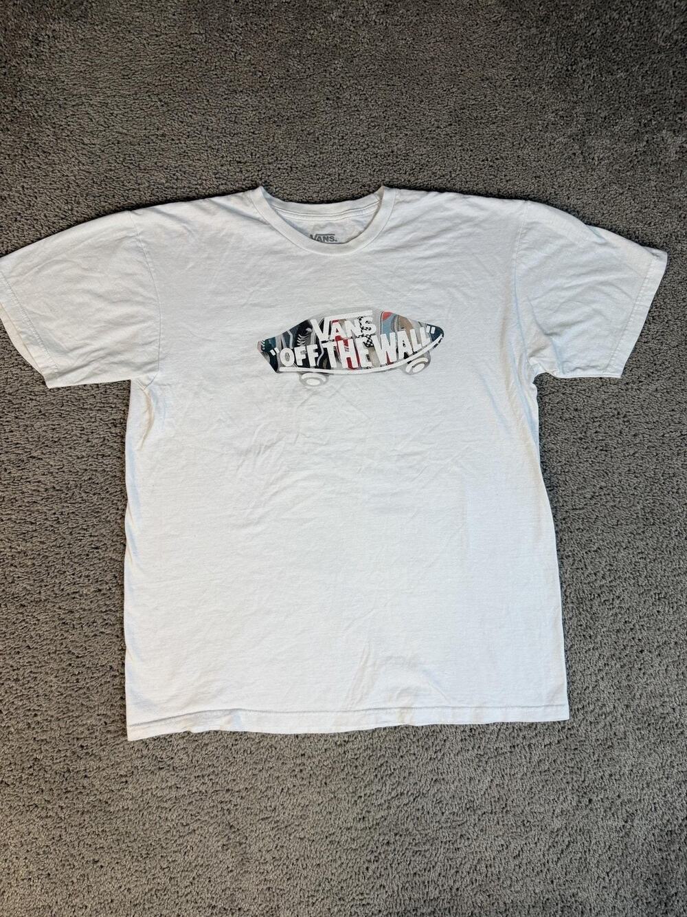 VANS Shirt Mens L White Off The Wall Skateboard Graphic Crew Neck Cotton Classic